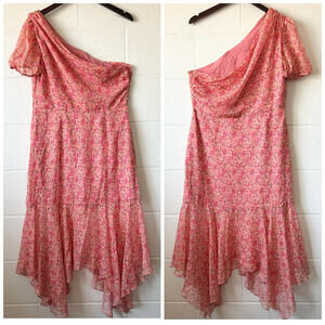 Unbranded Pink Floral Sheer Fairy One Shoulder Long Maxi Dress Women's Large